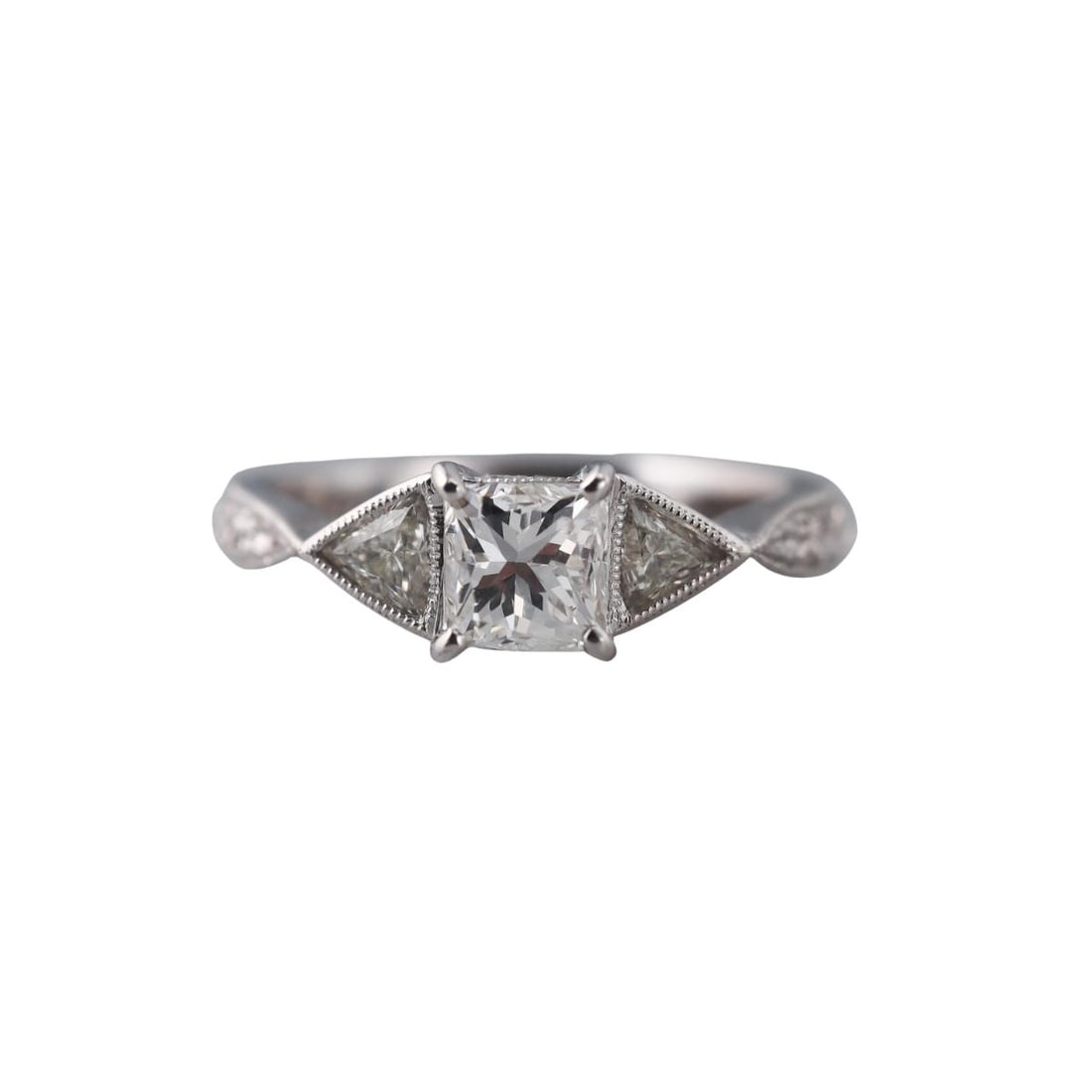 Rothschild's Platinum 1.51ctw Diamond Engagement Ring: Metal : Platinum Designer : Rothschild's Gemstone : Center 1.12ct, VS/G, Sides 0.33ctw and 0.06ctw. Measurements : Ring size 6.75. Marked: : Rothschild's, pt950, 1.12, 0.33, 0.06.