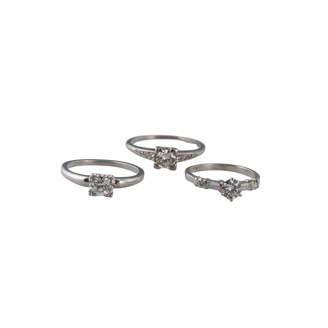 Art Deco Platinum 14k Gold Diamond Engagement Ring Lot of 3: Metal : 14k Gold (1) / Platinum (2) Designer : Not Signed Gemstone : Diamonds approx. 0.50 F/Si2, 0.50ct G/Si2 and 0.45ct F/Si2. Measurements : Ring sizes - 7; 7.25 and 5.5 Marked: : P