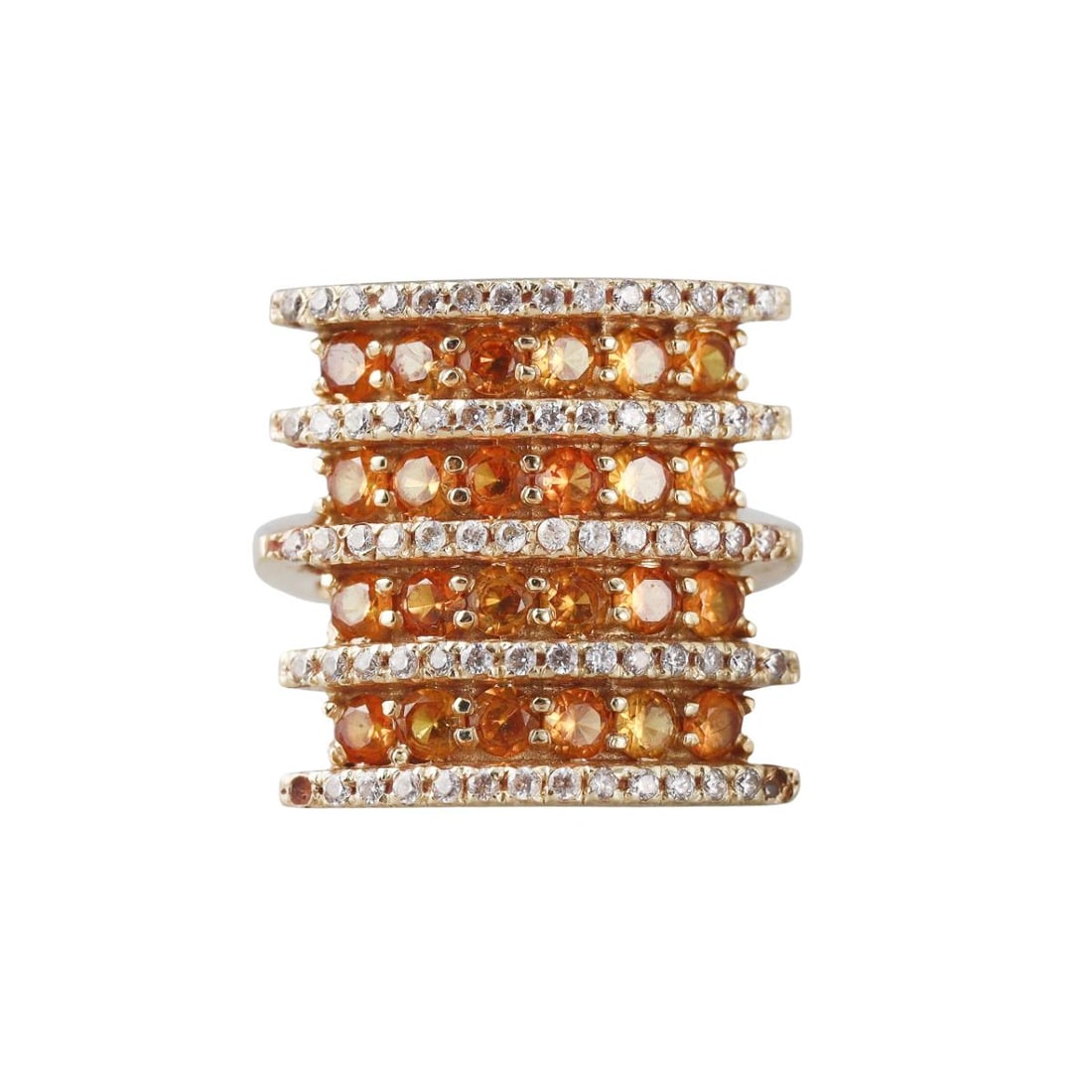 Italian 18k Gold Diamond Orange Sapphire Ring: Material : 18k Yellow Gold Designer : Not Signed Measurements : Ring size 6.5, top is 20mm x 21mm. Marked: : Italy, 750. Condition: : 10.3 grams Additional: n/a