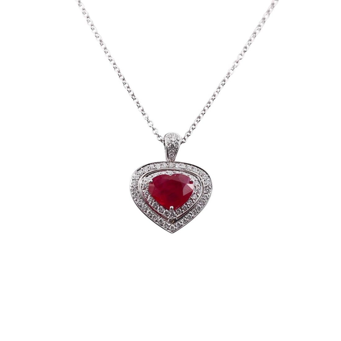 18k Gold Heart Ruby Diamond Pendant Necklace (1 of 2)