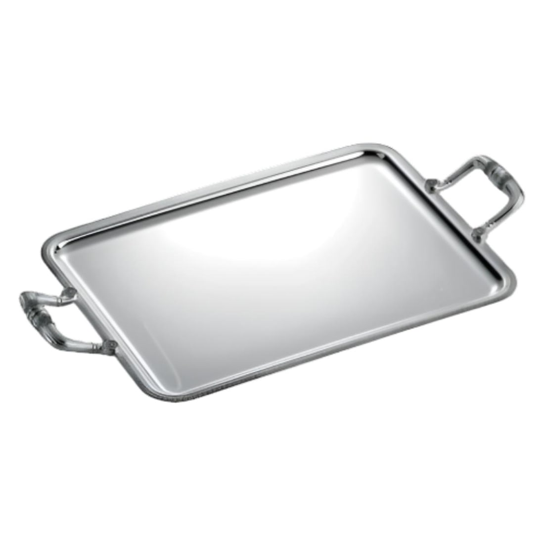 Christofle Malmaison Silver Plated Rectangular Tray with Handles 4202100: Material : Silver Plated Designer : Christofle Measurements : 18 7/8'' x 15 1/8''. Marked: : Christofle. Condition: : New/Unused/Old Stock with slight storage defects - see photos.