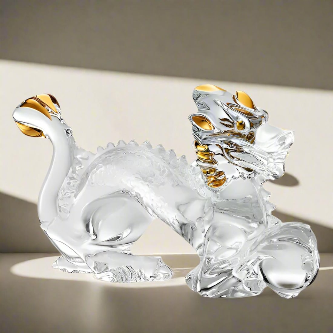 Baccarat Crystal Zodiac Clear & Gold Dragon Figurine 2815632: Material : Crystal Designer : Baccarat Measurements : Approx. H: 3 1/2'', L: 6'' Marked: : Baccarat Condition: : New, store sample Additional: Comes with box
