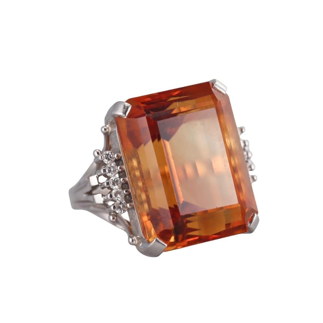 Platinum 21.5ct Citrine Diamond Cocktail Ring (1 of 4)