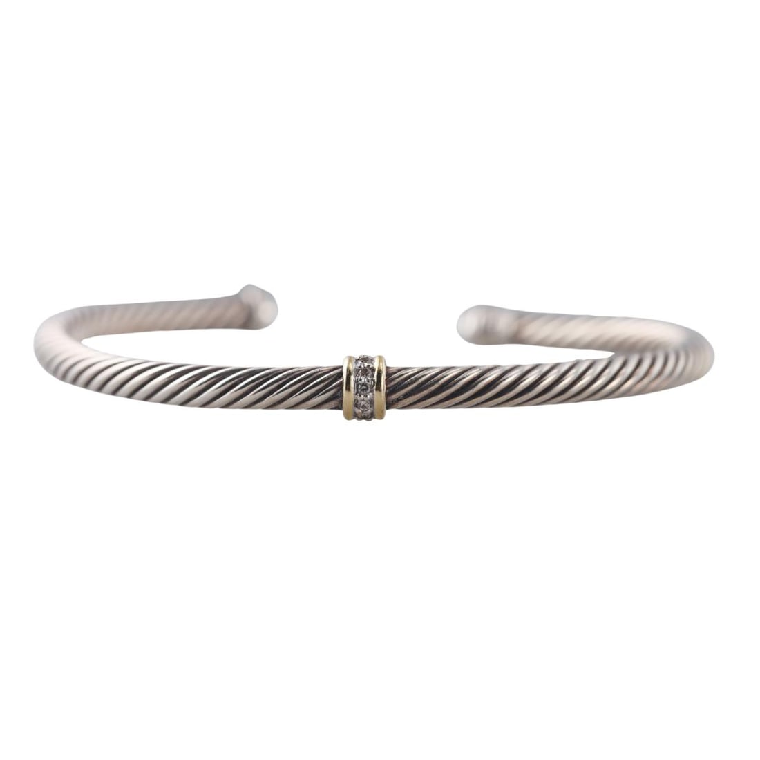 David Yurman 18K Gold Sterling Silver Diamond Cable Cuff Bracelet (1 of 5)