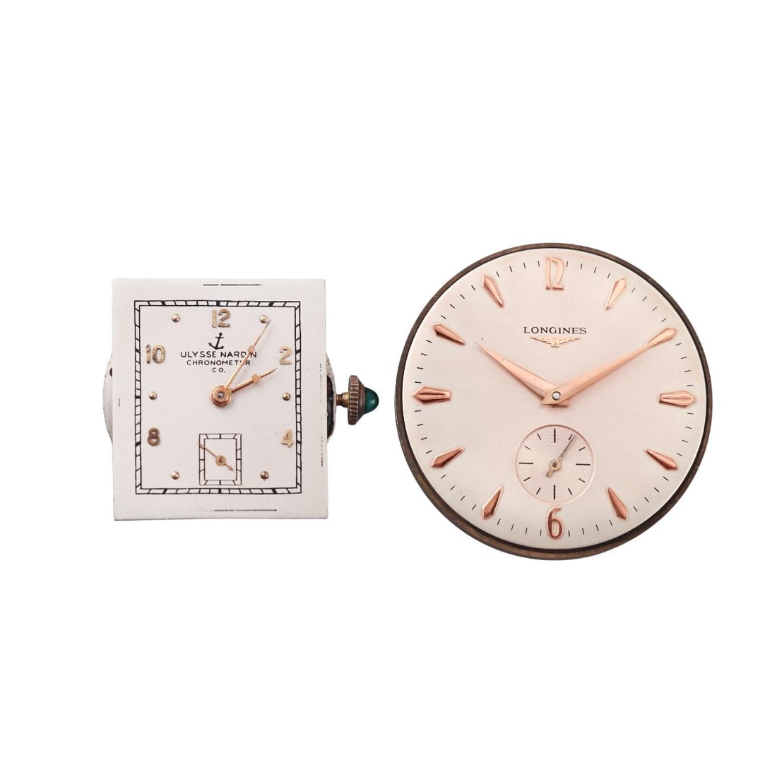 Ulysse Nardin & Longines Watch Dial Movement Lot of 2: Designer : Ulysse Nardin / Longines Movement : Manual wind - UN working, L missing crown - balance wheel not broken. Measurements : Dials are 32mm and 25 x 22mm. Reference/Model: : UN No. 533380, L -