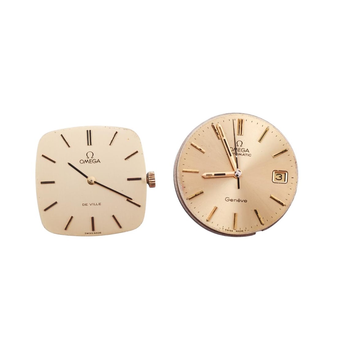 Omega De Ville Watch Dial & Movement Lot of 2: Designer : Omega Movement : 1 Automatic , 1 Manual - not working. Measurements : Dials are 30mm and 27 x 28mm. Reference/Model: : De Ville. Functions : Hours, Minutes, Seconds, Date.
