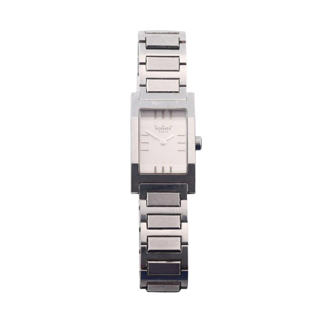 Hermes Tandem Stainless Steel Ladies Watch TA1.210: Metal : Stainless Steel Designer : Hermes Movement : Quartz - working order. Measurements : Case 19mm x 30mm, bracelet will fit approx. 6.75" wrist max. Reference/Model: : Tandem TA1.210