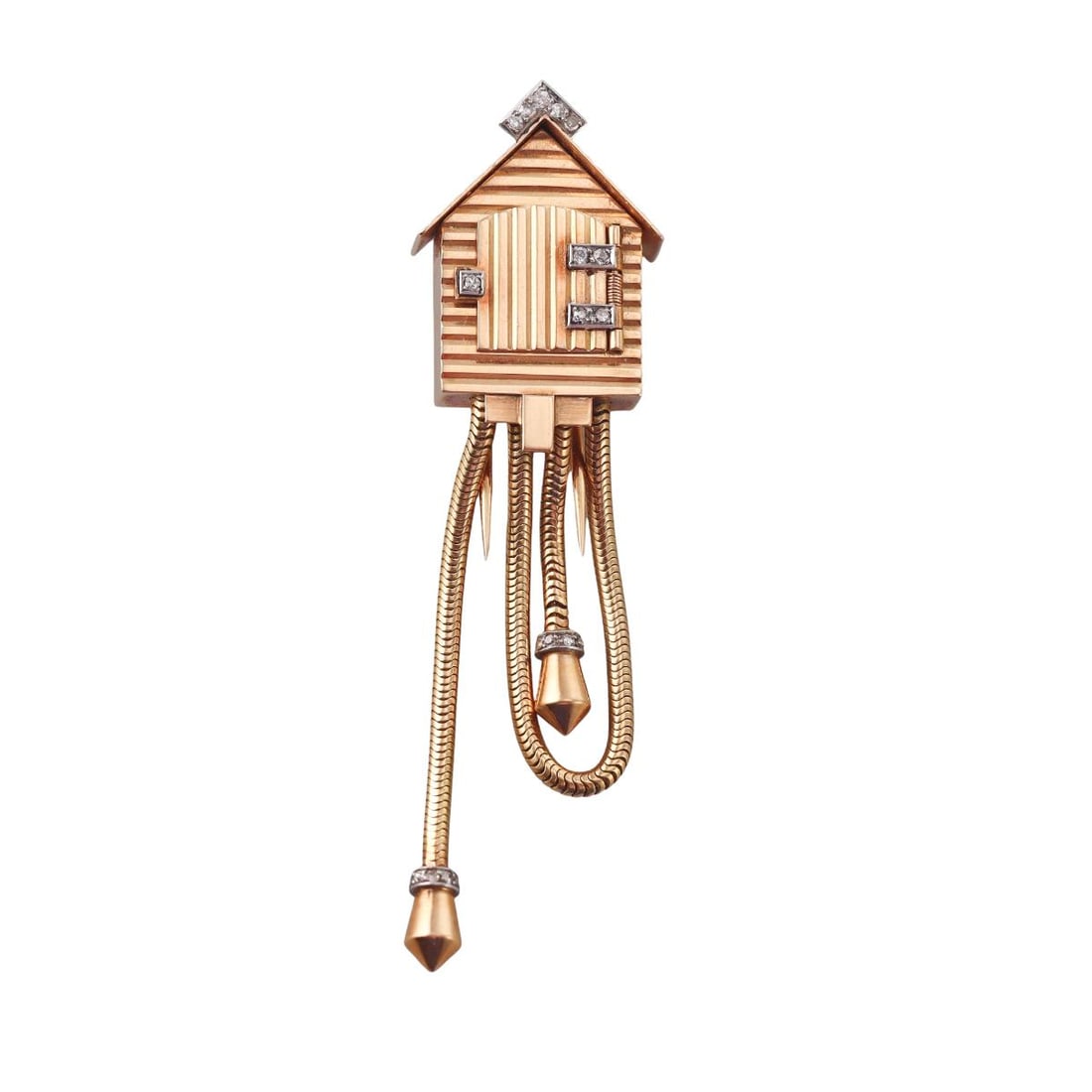 French UTI Paris 18k Gold Diamond Cuckoo Clock Watch Brooch (1 of 8)