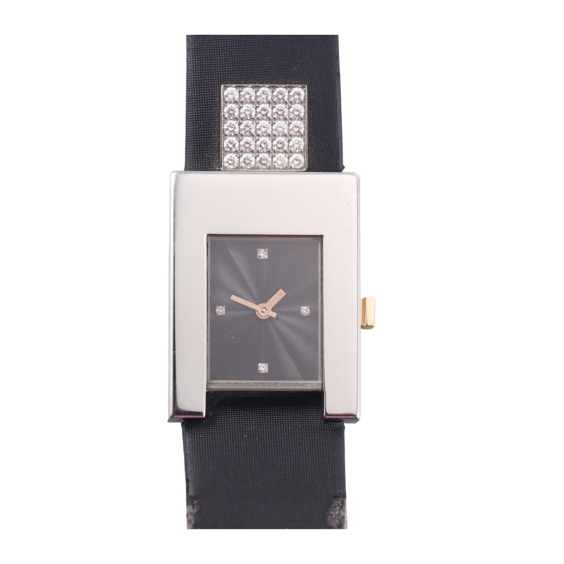 Pomellato Stress Diamond Steel Ladies Watch 01 01 AEA 17: Metal : Stainless Steel Designer : Pomellato Movement : Quartz - not working. Measurements : Case 22mm x 28mm. Band is 7.5" long, needs replacement, with Pomellato buckle. Reference/Model: <