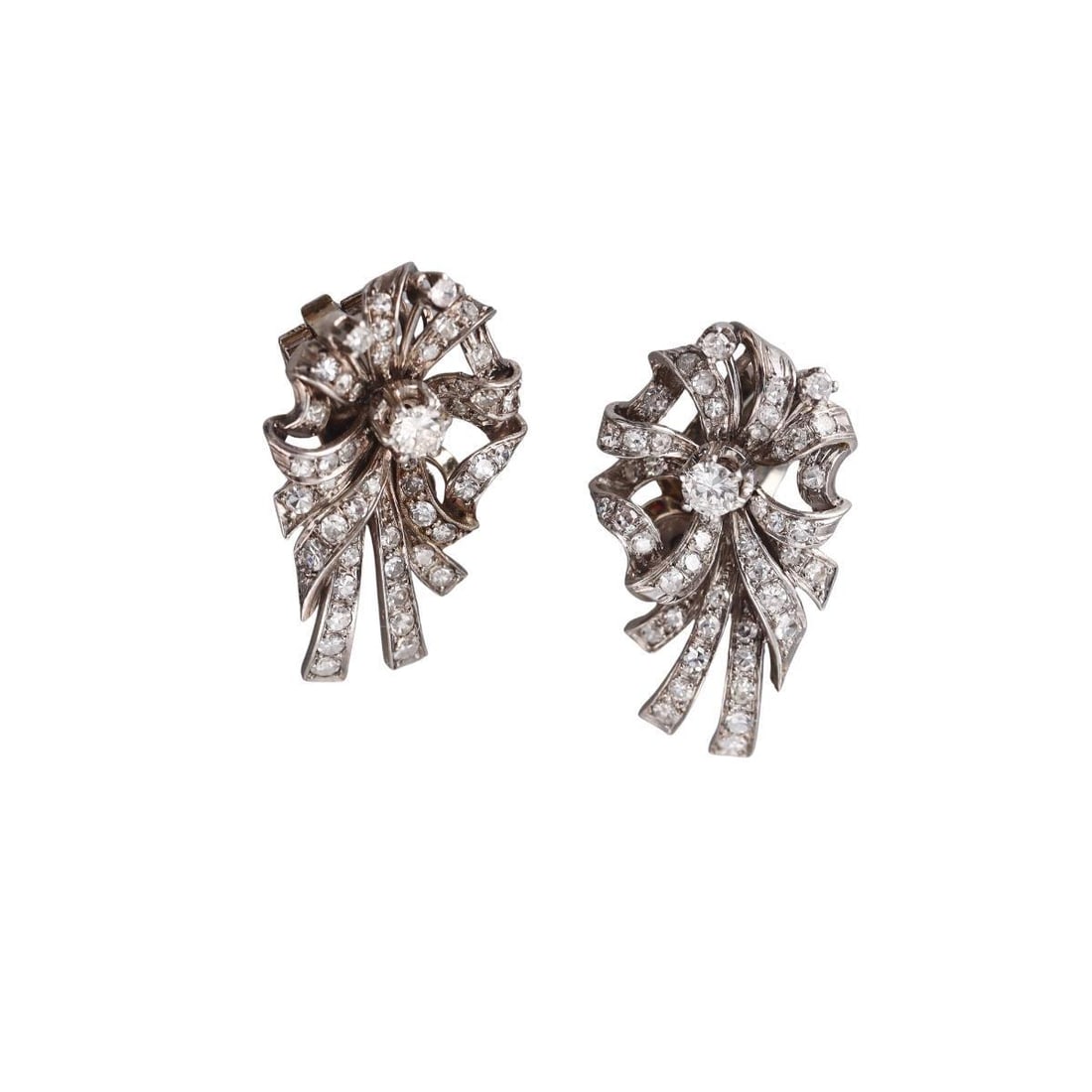 Mid Century 2.50ctw Diamond Platinum Earrings: Metal : Platinum Designer : Not Signed Gemstone : Diamonds approx. 2.50ctw VS-SI/H-I. Measurements : Earrings are 32mm x 20mm. Marked: : Tested plat. Weight: : 14.8
