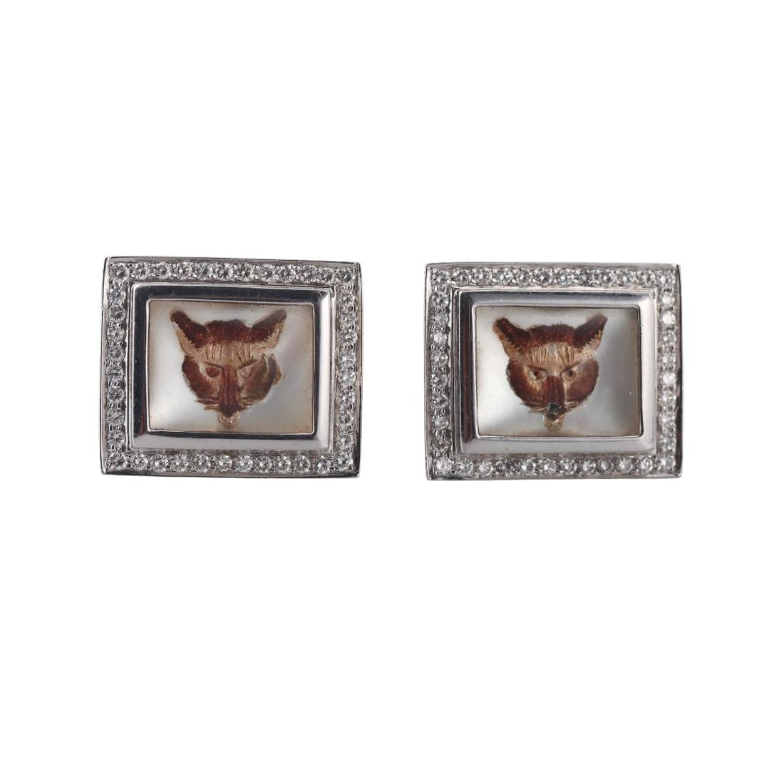Rothschild 18k Gold Essex Reverse Painting Fox Diamond Cufflinks (1 of 3)