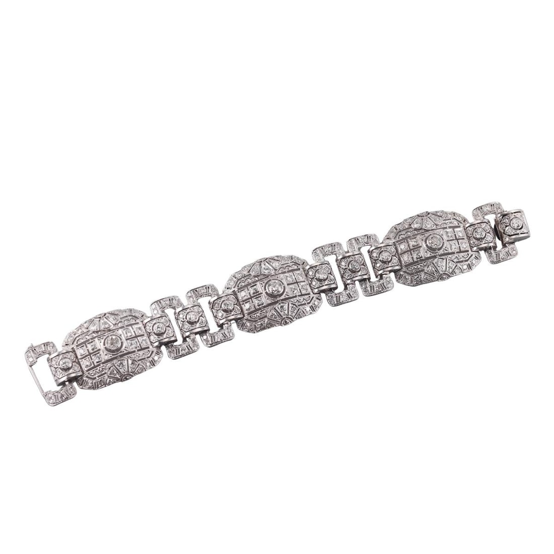 Platinum 7ctw Diamond Bracelet: Metal : Platinum Designer : Not Signed Gemstone : Diamonds approx. 6.5-7ctw, old European cut. Measurements : Bracelet is 6.75" long and 24mm wide. Marked: : Platine, BI.