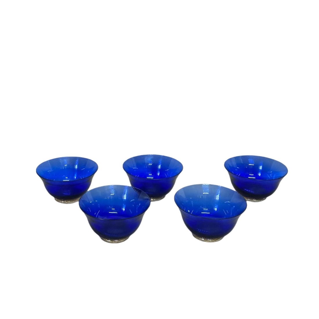 Set of 5 Carlo Moretti Murano Blue & Gold Glass Bowl: Material : Murano Glass Designer : Carlo Moretti Measurements : 2 1/2" x 4 5/8" Marked: : Carlo Moretti Condition: : New, Store sample Additional: No box