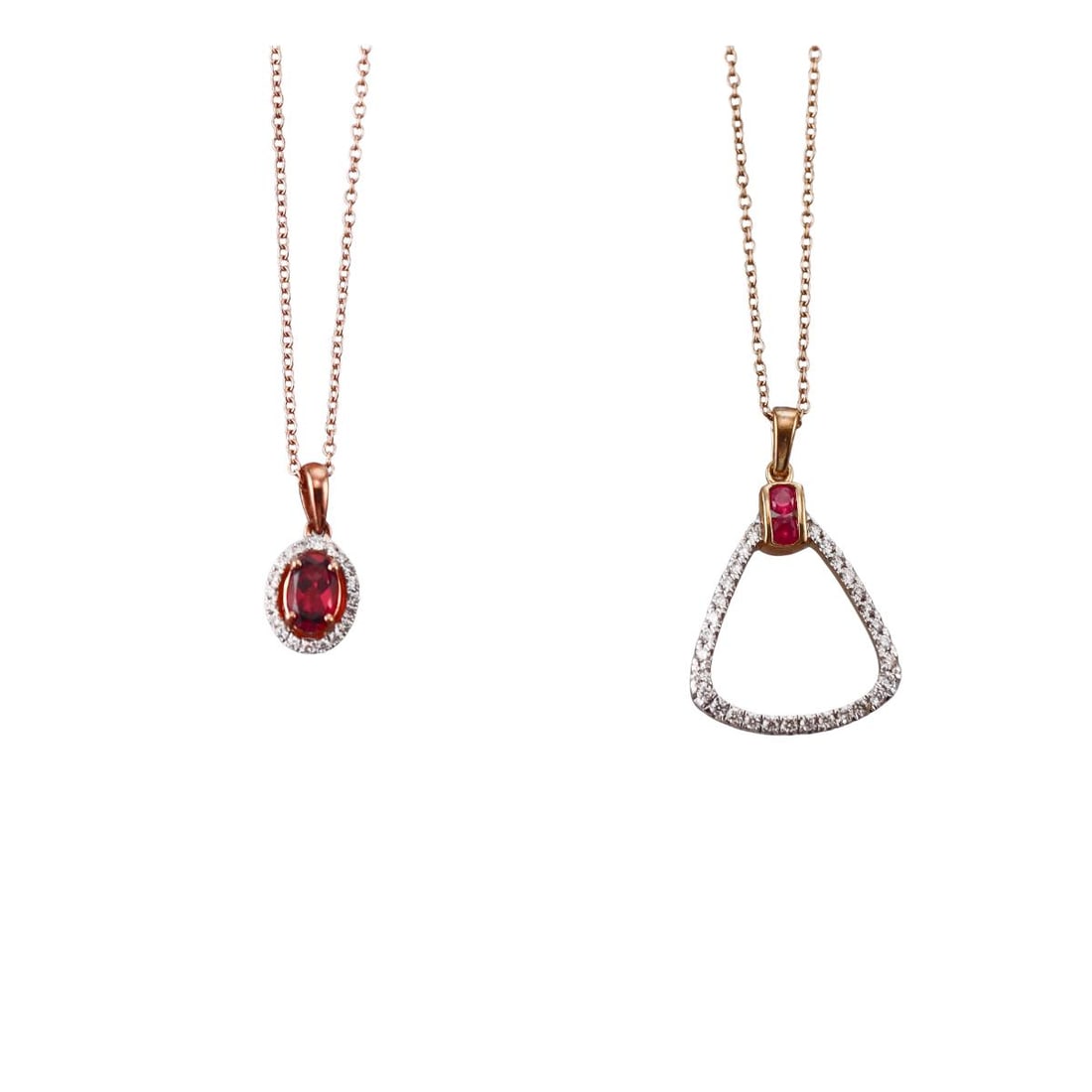 Kallati Gold Rhodolite Diamond Pendant Necklace Lot of 2: Material : 9k Yellow Rose Gold Designer : Kallati Gemstone : Diamonds 0.30ctw, Rhodolite Measurements: : Necklace is 18" long each. Weight: : 4.3 grams Additional: Mint, with
