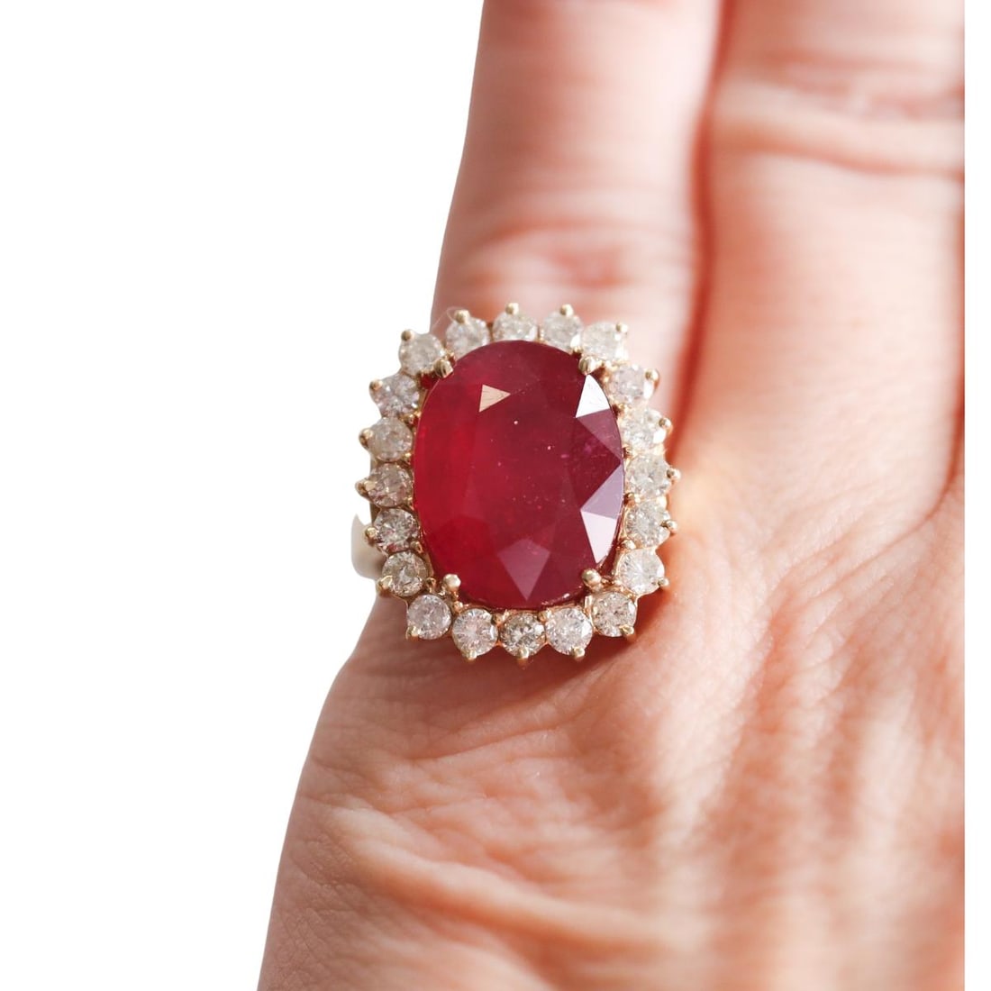 14k Gold Diamond 10ct Ruby Cocktail Ring - 5