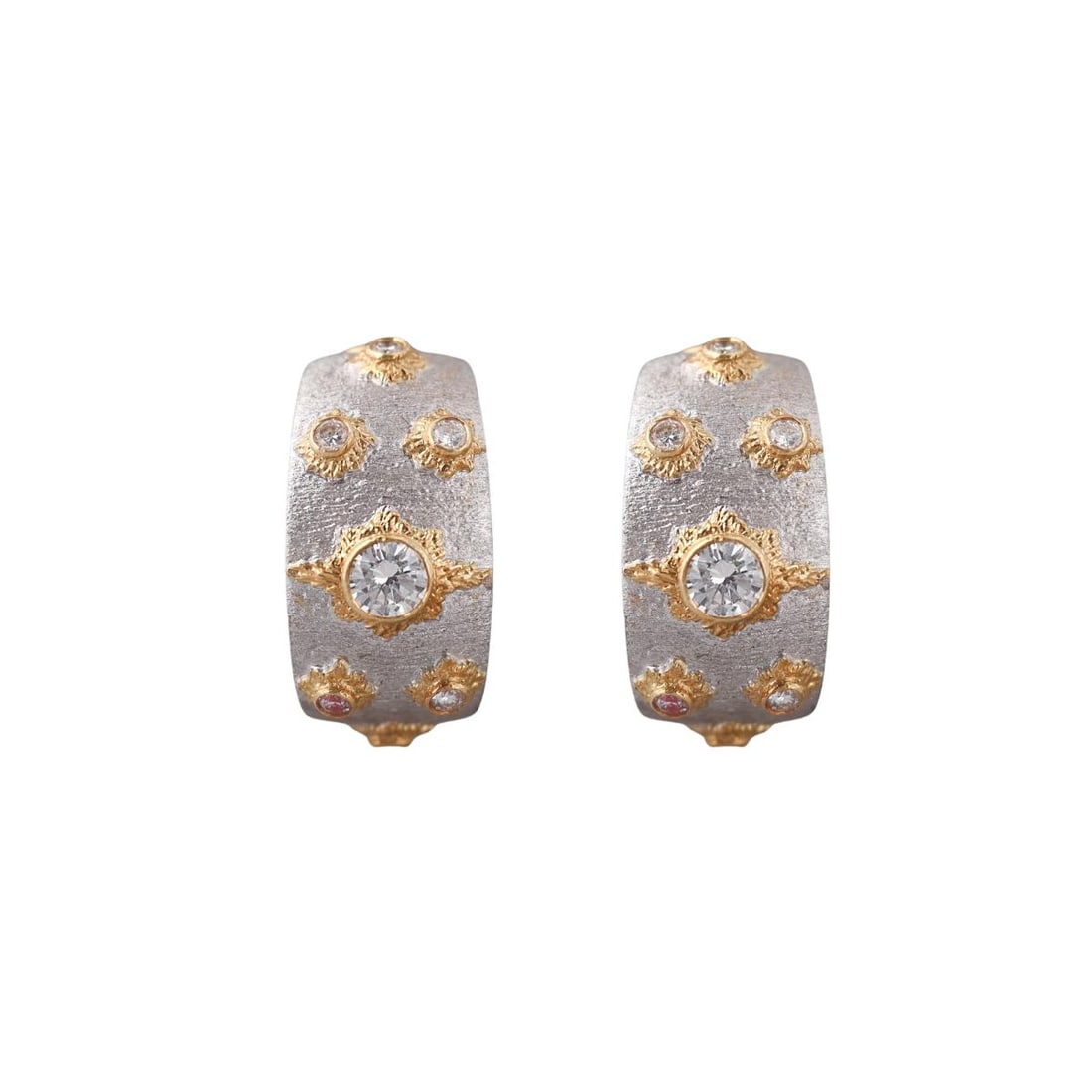 18k Gold Diamond Half Hoop Earrings: Metal : 18k Yellow White Gold Designer : Not Signed Gemstone : Diamonds approx. 0.56ctw. Measurements : Earrings are 21mm x 11mm. Marked: : Tested 18k. Weight: : 18.4 grams Condition: : Excellent.