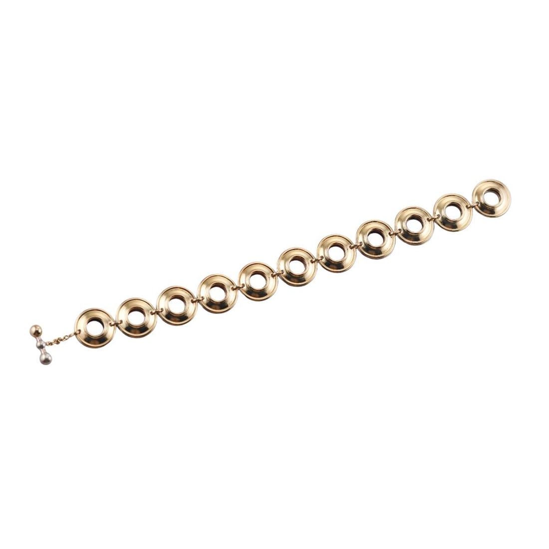 Tiffany & Co Paloma Picasso 18k Gold Silver Reversible Circle Link Bracelet: Metal : 18k Gold / Sterling Silver Designer : Tiffany & Co Paloma Picasso Gemstone : None Measurements : Bracelet is 7.5" long and 16mm wide. Marked: : Paloma Picasso, Tiffany & Co, 750, 925. Weight: