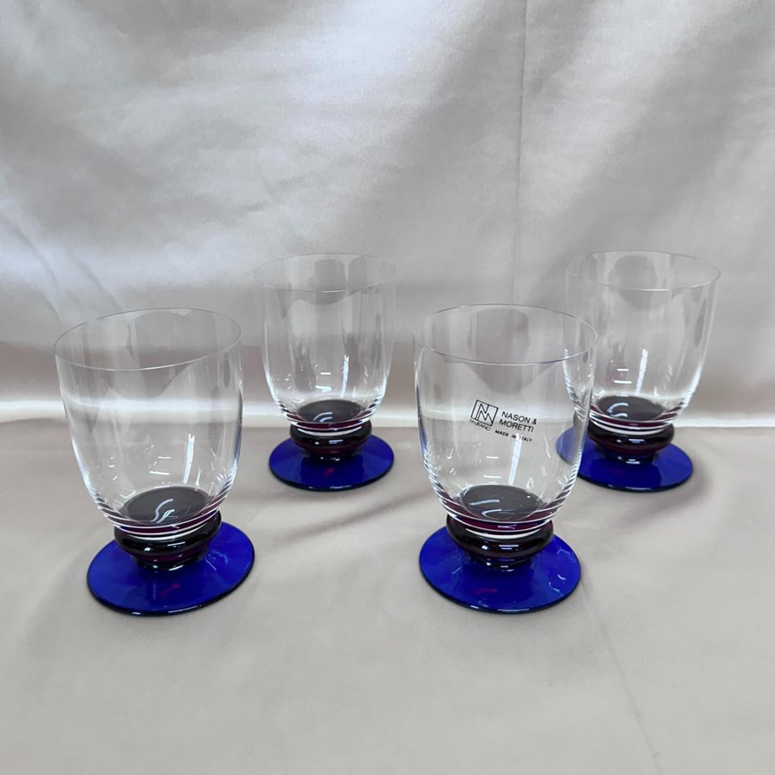 Set of 4 Nason & Moretti Murano Water Glass Blue Red (1 of 5)