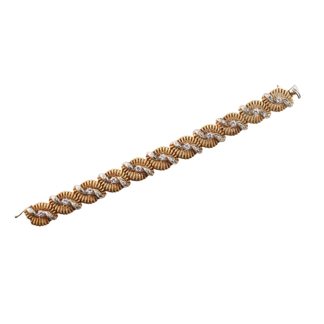 1960s Vintage 18k Gold Diamond Bracelet: Metal : 18k Yellow White Gold Designer : Not Signed Gemstone : Diamonds approx. 2.00ctw. Measurements : Bracelet is 6 5/8" long and 15mm wide. Marked: : Tested 18k. Weight: : 51.9 grams Condition: :