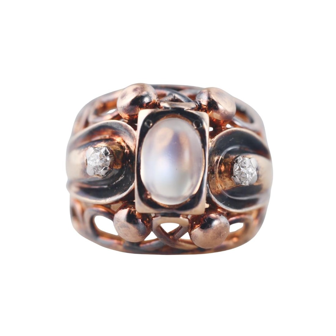 Retro 18k Gold Moonstone Diamond Dome Ring: Metal : 18k Yellow Gold Designer : Not Signed Gemstone : Moonstone, Diamonds approx. 0.06ctw. Measurements : Ring size 6.25, top is 17mm. Marked: : Tested 18k. Weight: