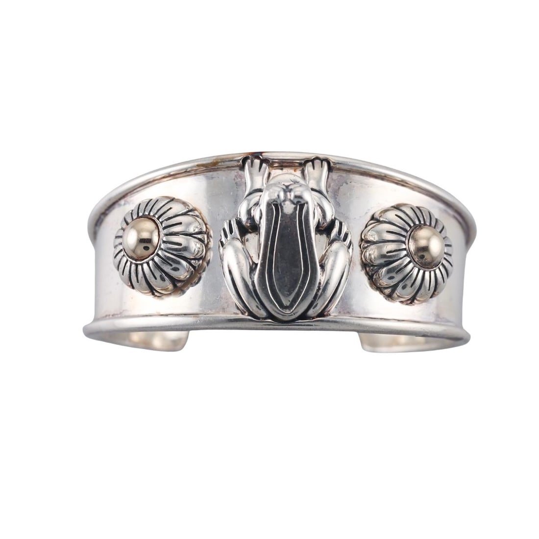 Kieselstein Cord 14k Gold Silver Frog Flower Cuff Bracelet (1 of 6)