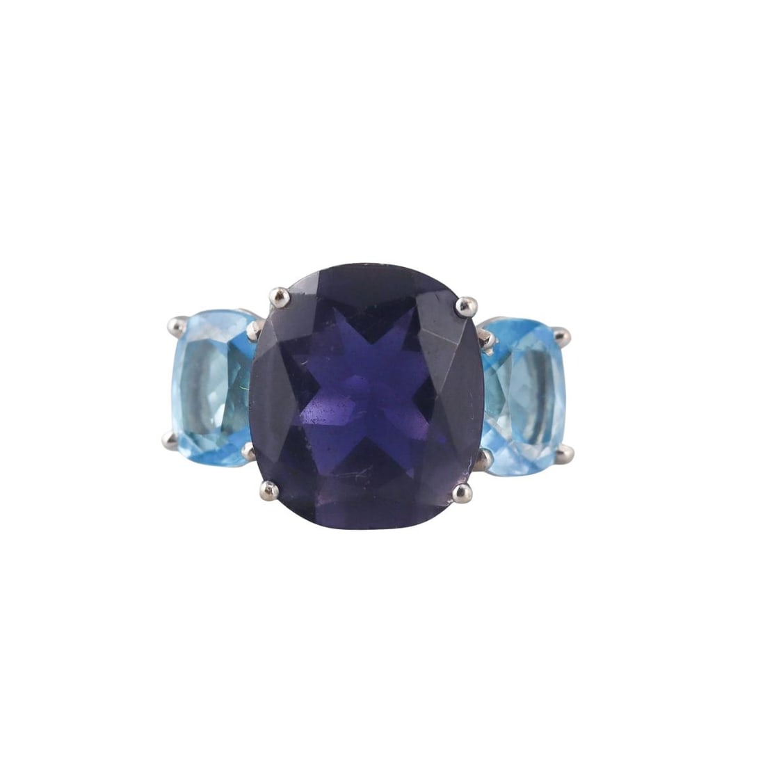 18k Gold Iolite Blue Topaz Three Stone Ring (1 of 3)