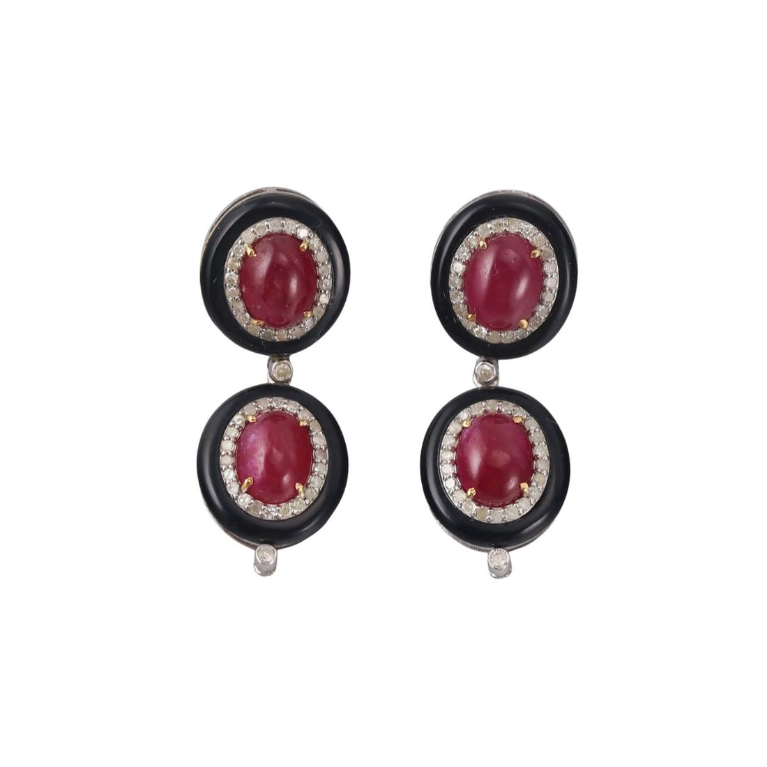 14k Gold Silver 11.22ctw No Heat Ruby Diamond Onyx Earrings (1 of 5)