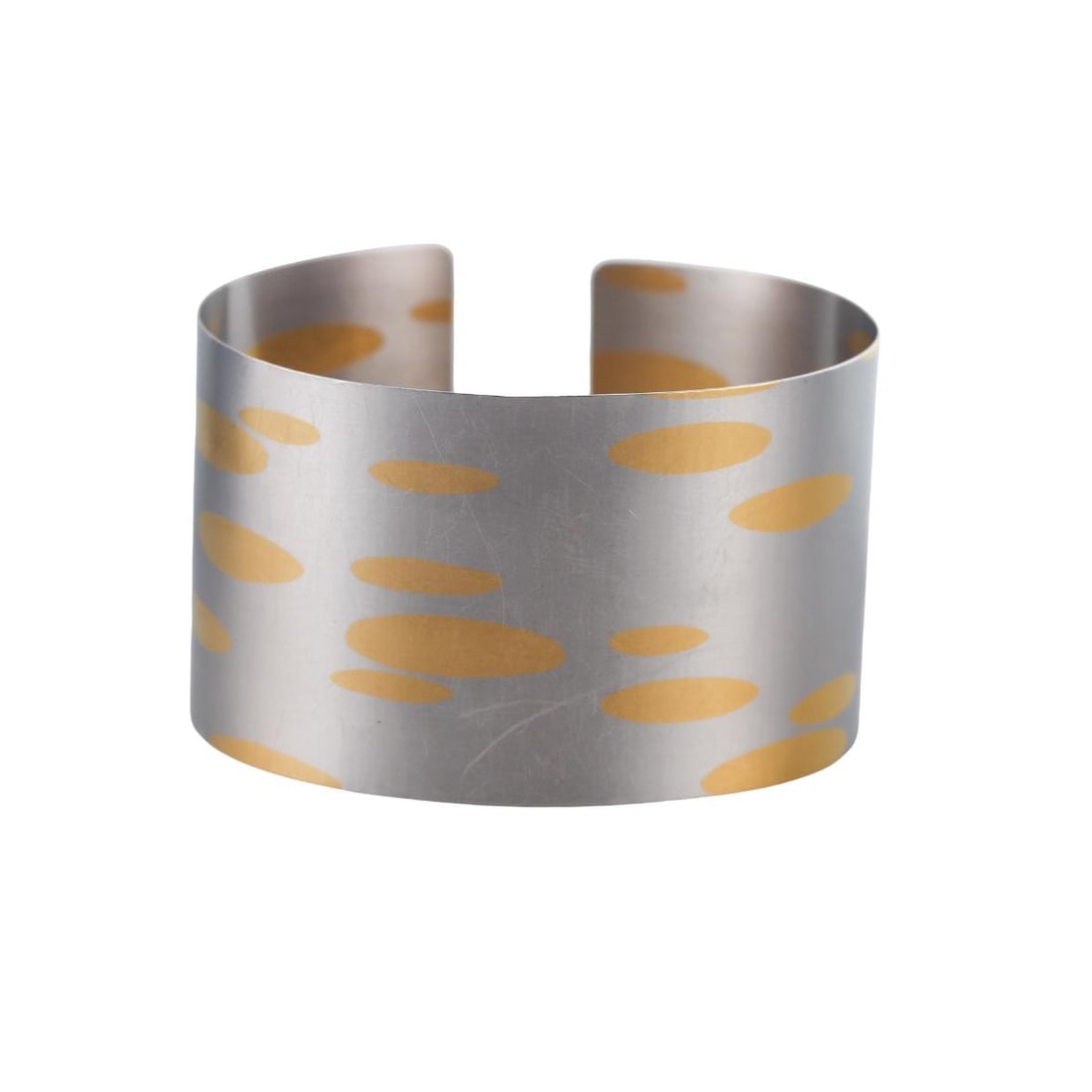 Niessing Modernist 18k Gold Platinum Cuff Bracelet: Metal : 18k Gold / Platinum Designer : Niessing Gemstone : None Measurements : Bracelet will fit approx. 7" wrist, width 39mm. Marked: : PT950, AU 1000, S, Maker's mark. We