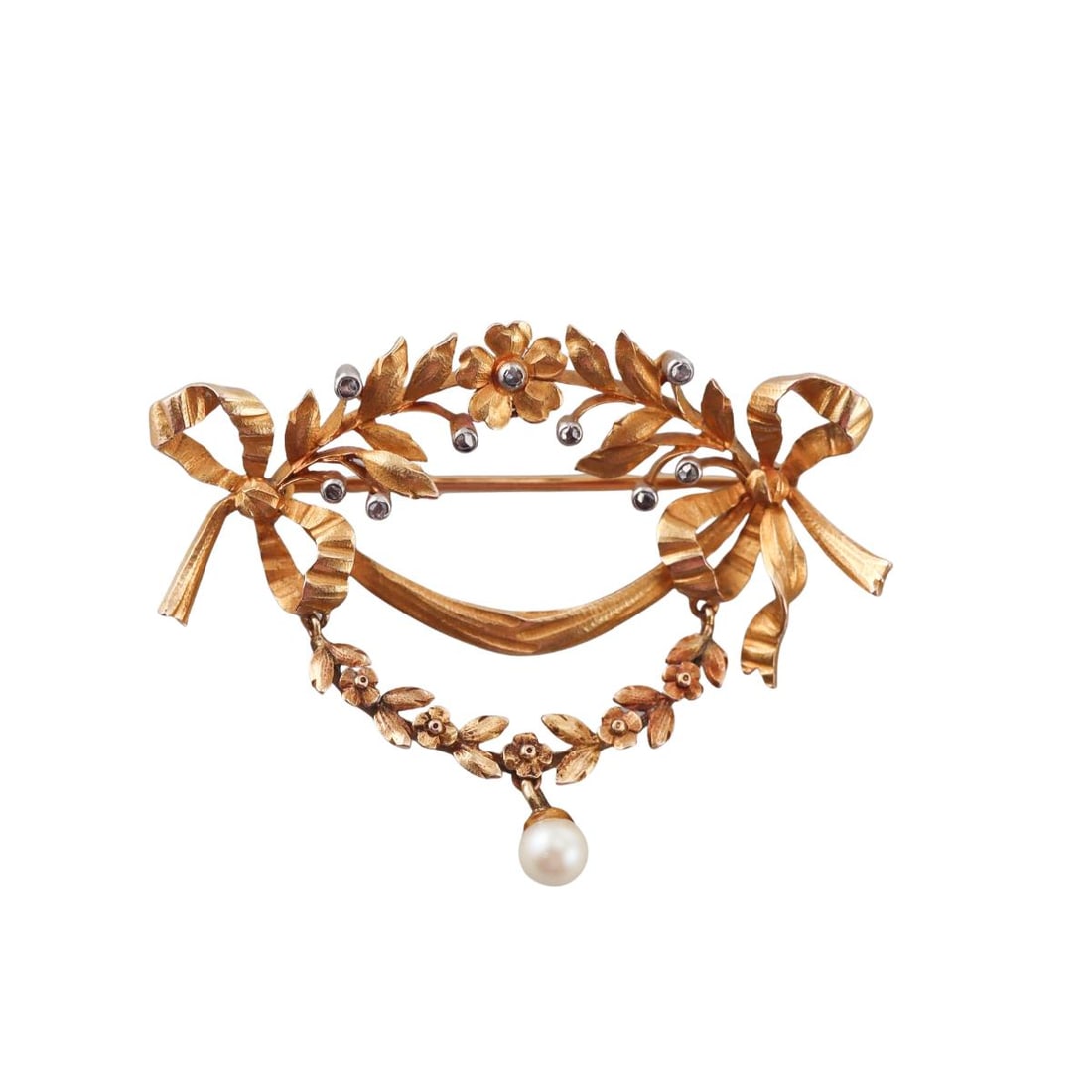 Antique Art Nouveau 18k Gold Diamond Pearl Brooch Pendant: Metal : 18k Yellow Gold Designer : Not Signed Gemstone : Diamonds, Pearl Measurements : Brooch is 37mm x 45mm. Marked: : Tested 18k. Weight: : 7.7 grams Cond
