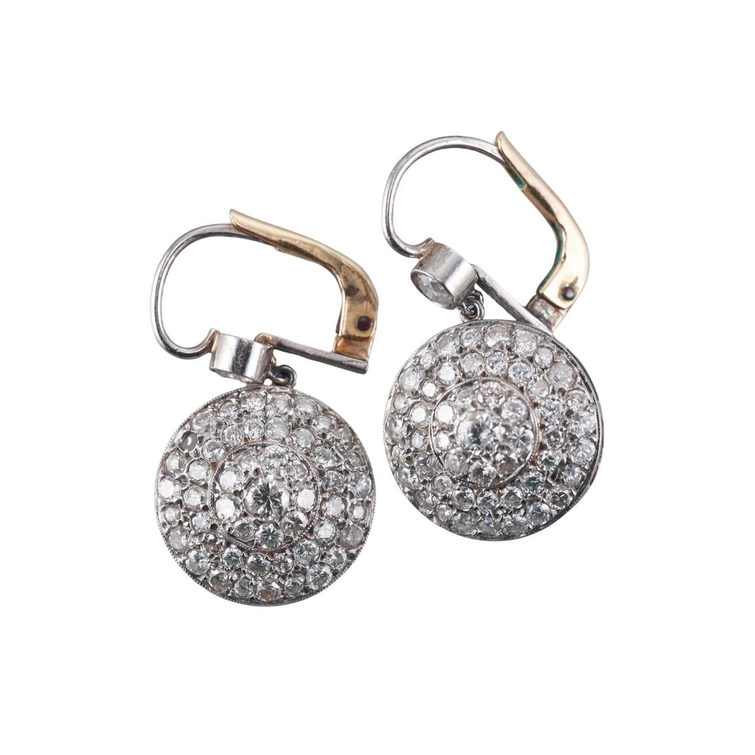 Platinum Gold Diamond Drop Earrings: Metal : Platinum / Gold backs Designer : Not Signed Gemstone : Diamonds approx. 1.40ctw (one missing) Measurements : Earrings are 26mm x 15mm. Marked: : Tested plat/gold backs. Weight: : 4.9 grams