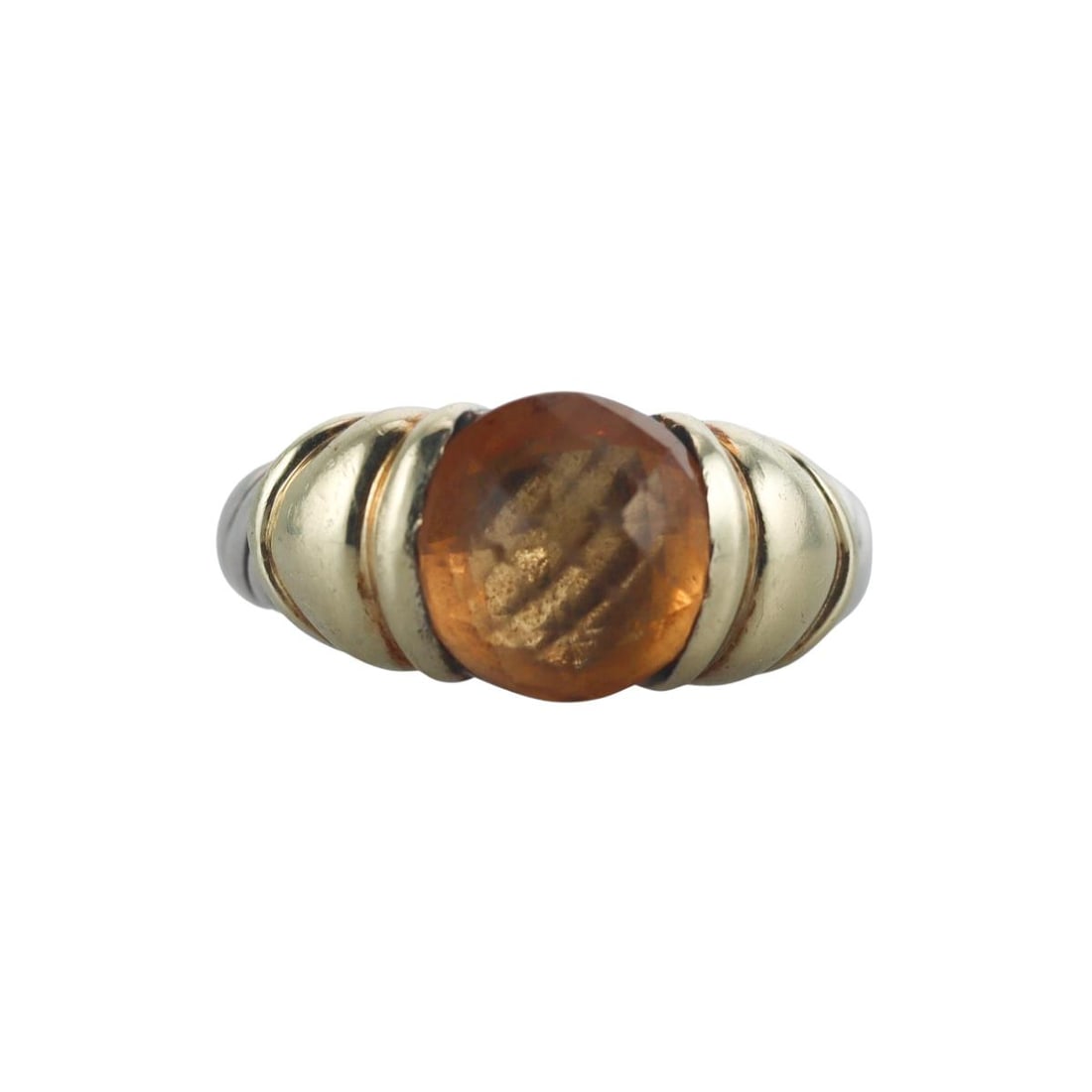 David Yurman 14k Gold Silver Citrine Cable Ring: Metal : 14k Gold / Sterling Silver Designer : David Yurman Gemstone : Citrine 10mm. Measurements : Ring size 6.25. Marked: : 585 925, D. Yurman. Weight: : 8.2 grams