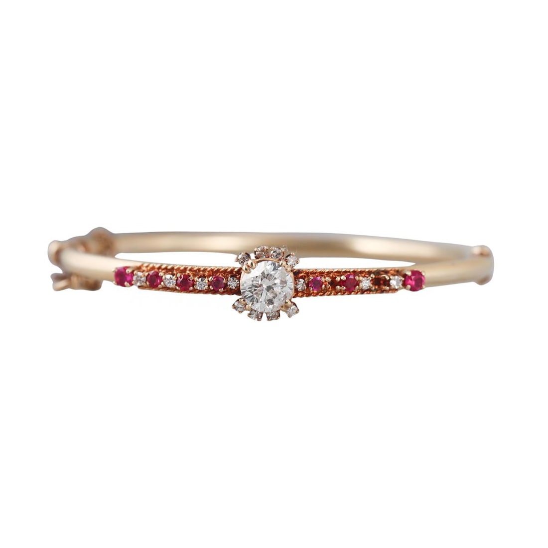 Antique 14k Gold Diamond Ruby Bangle Bracelet (1 of 6)