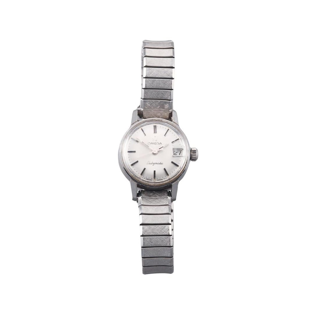 Omega Ladymatic Vintage Stainless Steel Ladies Watch: Metal : Stainless Steel Designer : Omega Movement : Manual wind - working order. Measurements : Case 21mm, stretchy bracelet. Reference/Model: : Ladymatic. Functions