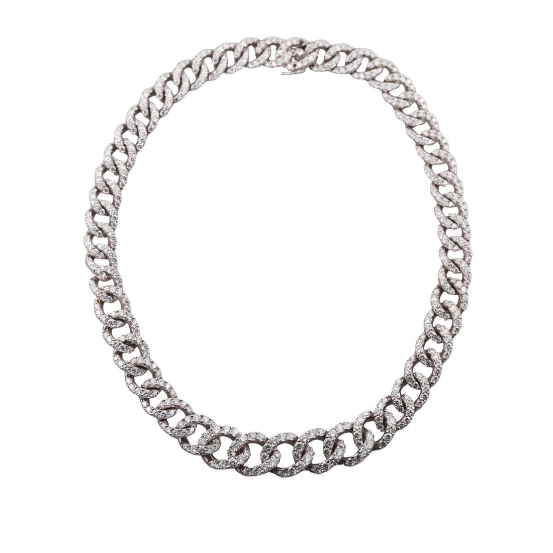 18k Gold 26.70ctw Diamond Curb Link Necklace: Metal : 18k White Gold Designer : Not Signed Gemstone : Diamonds 26.70ctw VS-GH. Measurements : Necklace is 16.5" long, center is 15mm wide. Marked: : Ct26.70, 750, Italian mark. <