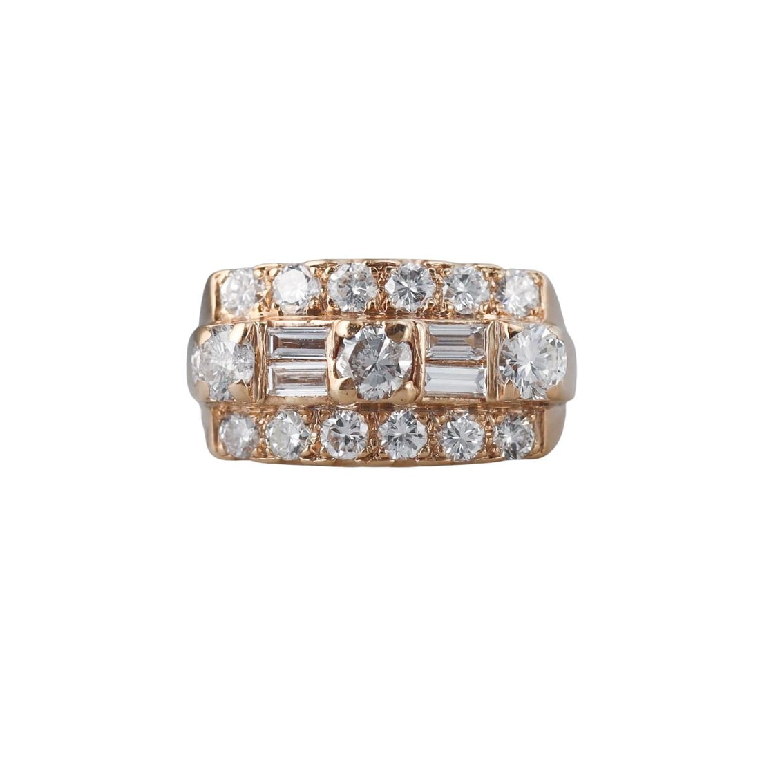 14k Gold Diamond Ring: Metal : 14k Yellow Gold Designer : Not Signed Gemstone : Diamonds approx. 1.50ctw. Measurements : Ring size 4, top is 10mm wide. Marked: : 14k. Weight: : 5.5 grams