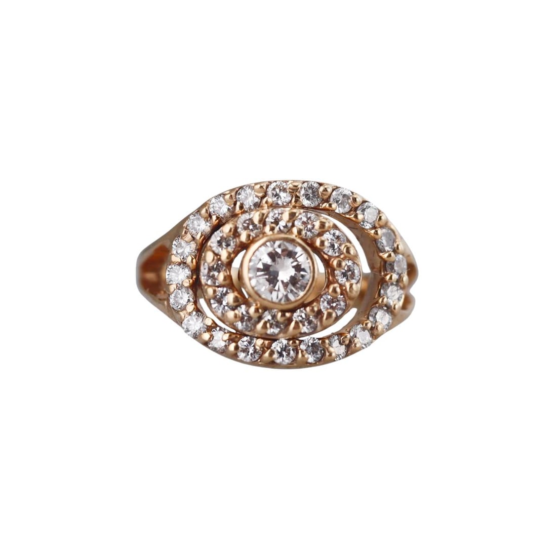 14k Gold Diamond Ring: Metal : 14k Yellow Gold Designer : Not Signed Gemstone : Diamonds approx. 0.52ctw. Measurements : Ring size approx. 3 (sizing balls can be removed), top width 11mm. Marked: : Tested 14k. Weight: :