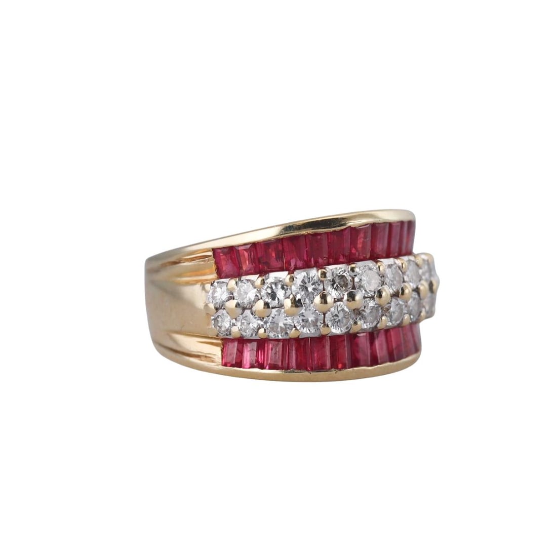 18k Gold Diamond Ruby Half Band Ring - 2