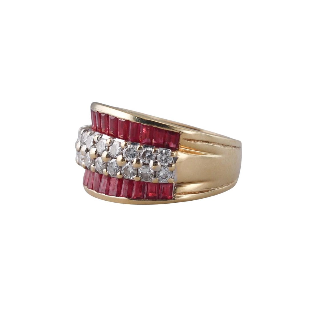 18k Gold Diamond Ruby Half Band Ring - 3