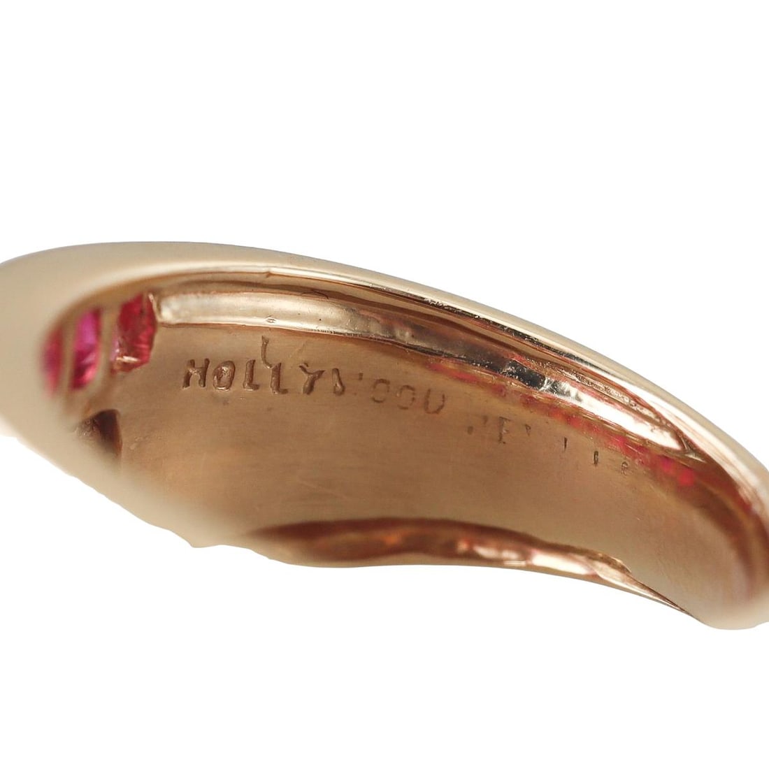 18k Gold Diamond Ruby Half Band Ring - 4