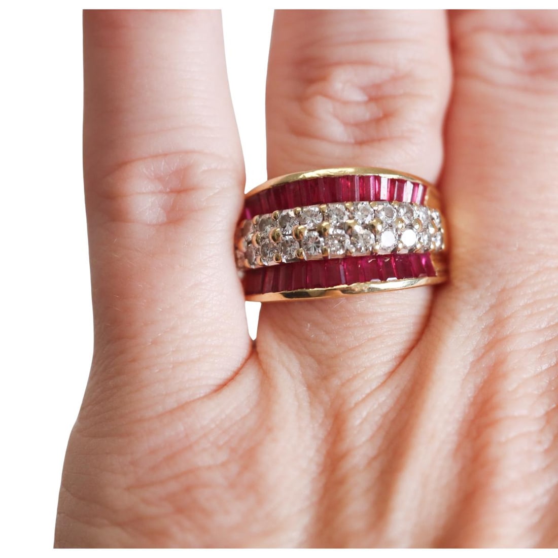 18k Gold Diamond Ruby Half Band Ring - 5