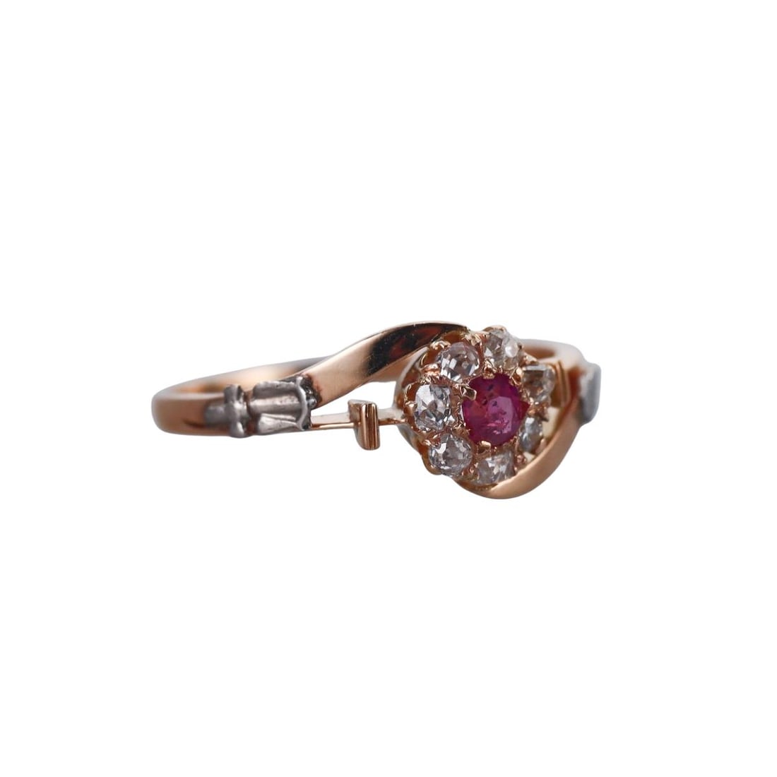 Antique 18k Gold DIamond Ruby Ring - 2