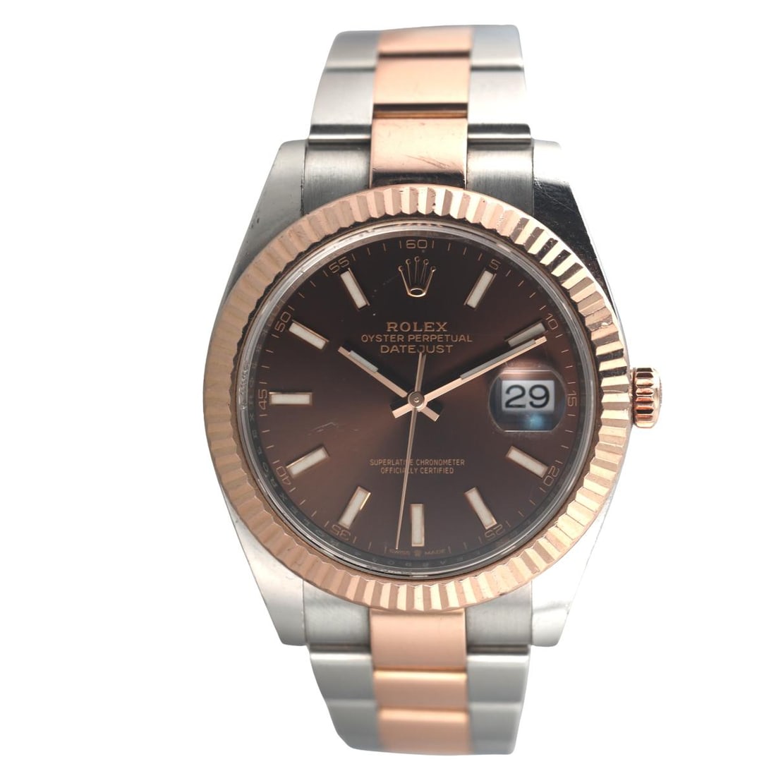 Rolex Datejust 41 Chocolate Dial Two Tone Rose Gold Steel Watch ref. 126331: Metal : 18k Rose Gold / Stainless Steel Designer : Rolex Movement : Automatic - working order. Measurements : Case 41mm, two tone oyster band - full size. Reference/Model: : Ref. 126331, Ser #