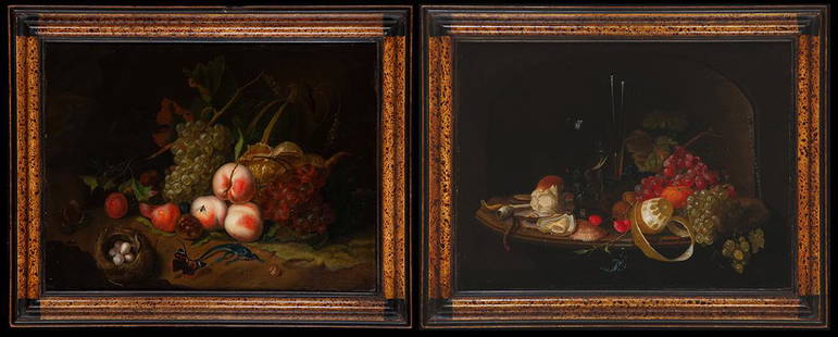 Pair of still lives: Rachel Ruysch (The Hague, 1665 - The Hague, 1750) ext. 29,1x23,2 in., int. 17,7x24 in. Rachel Ruysch is one of only three women protagonists of the Dutch Golden Century whose exceptionality deserves t