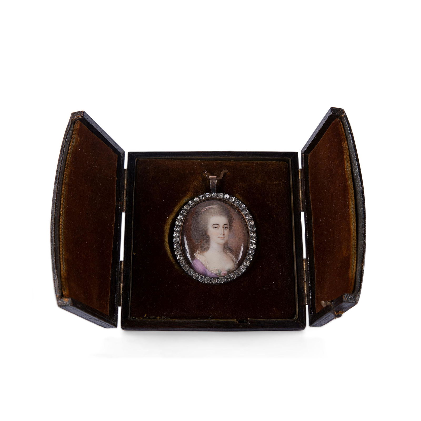 Portrait miniature of a lady in a pink dress with a (1 of 2)