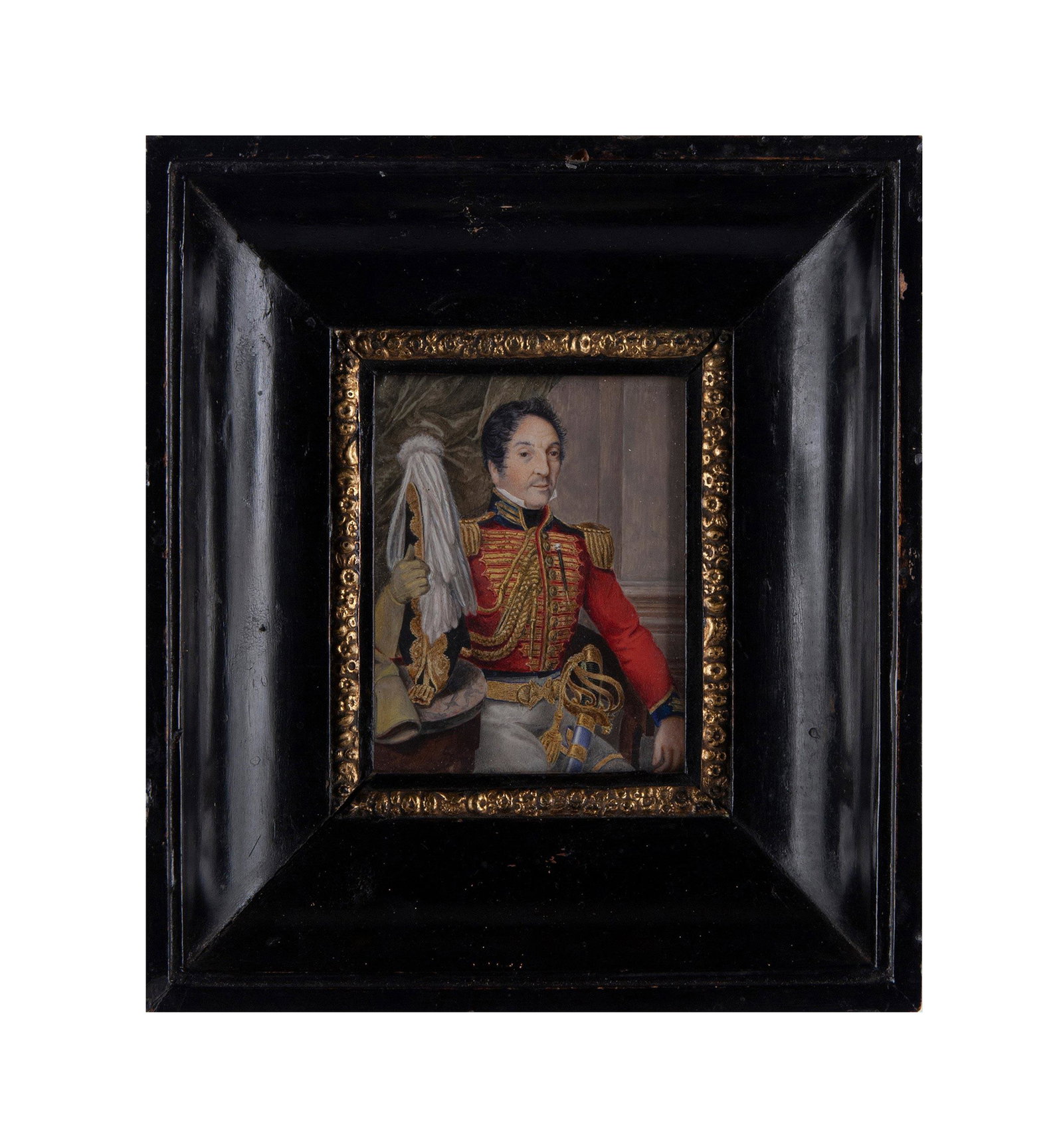 Miniature depicting an official in high uniform, Italy: Miniature depicting an official in high uniform, Italy first half of the 19th century Possibly Grand Duchy of Tuscany area Dimensions w. frame 6.9x6.1 in., sight 3.5x2.6 in.