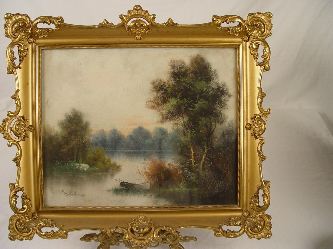 Old Painting: a old painting Singed Nice fram has little damage on fram. 18” x 21”