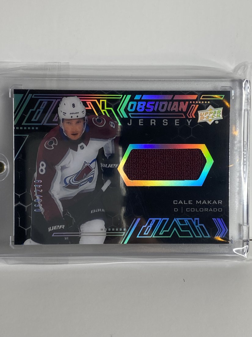 20-21 UD BLACK DIAMOND BLACK OBSIDIAN JERSEY CALE MAKAR: 20-21 UD BLACK DIAMOND BLACK OBSIDIAN JERSEY PATCH CALE MAKAR #69 / 249
