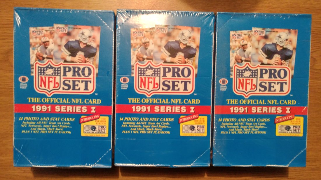 3 x NFL 1991 Pro Set Series I Football Trading Cards Sealed Boxes BELICHICK RC? (1 of 1)