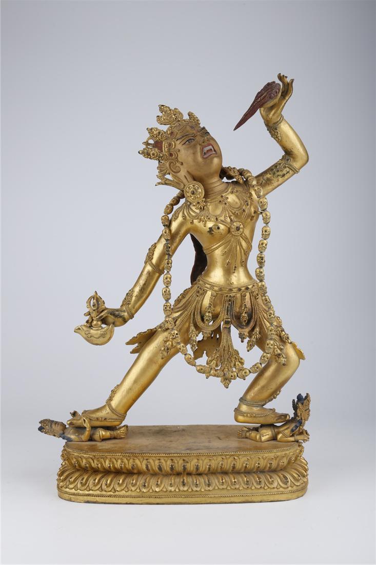 A GILT COPPER DAKINI BUDDHA STATUE, MING DYN. (1 of 10)