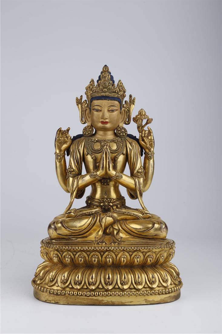A GILT COPPER  BODHISATTVA BUDDHA STATUE (1 of 10)